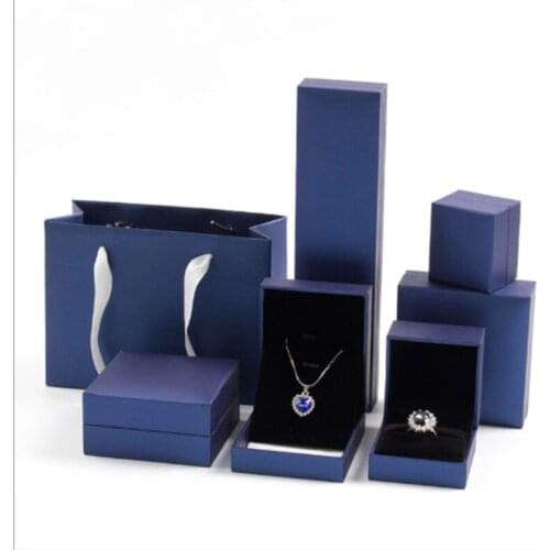 High Quality Blue Jewelry Box Ring Stud Earrings Case Necklace Gift Organizer Leisure Solid Color Storage Set Jewelry Engagement
