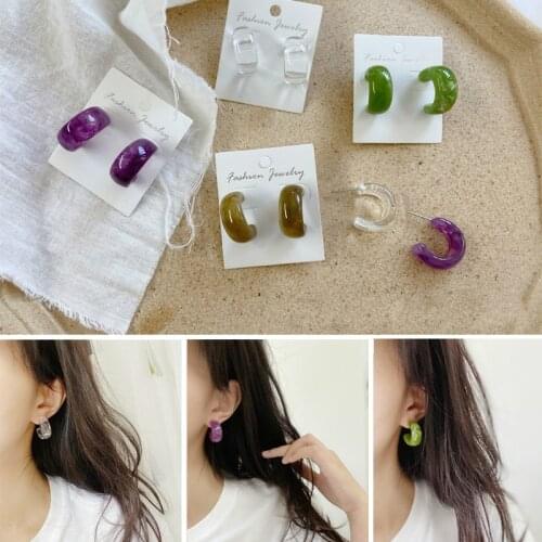 Japanese and Korean Popular Retro Texture Simple C- Type Versatile Resin Semicircular Ring S925 Silver Pin DIY Earrings Material