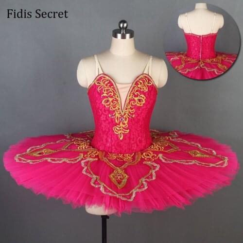 Hot Pink Professional Pancake Ballet Tutu Costumes,Girls Ballerina Sugar Plum Fairy Doll Classical Stage Performance Dance Wear