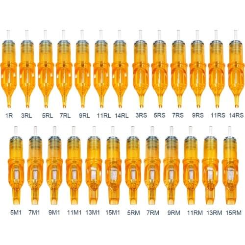 10pcs Tattoo Cartridge Needle 3RL/5RL mix Tattoo Needles for Tattoo Machine Grip Agujas Cartrige Yellow Tattoo Pen Cartridge