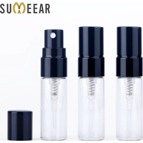 100PCS/Lot 3ml Sample Spray Bottle Portable Transparet Glass Perfume Bottle Atomizer with Black Metal Pump Travel Bottle