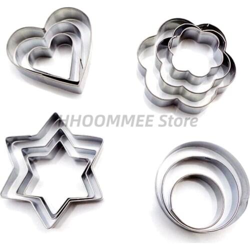 12 Pcs/set DIY Stainless Steel Cookie Cake Mold Star Heart Fruit Shape Cake mold Cutter