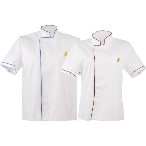 2/set White Chef Jackets Kitchen Uniform Short Sleeves Shirt Double Breast
