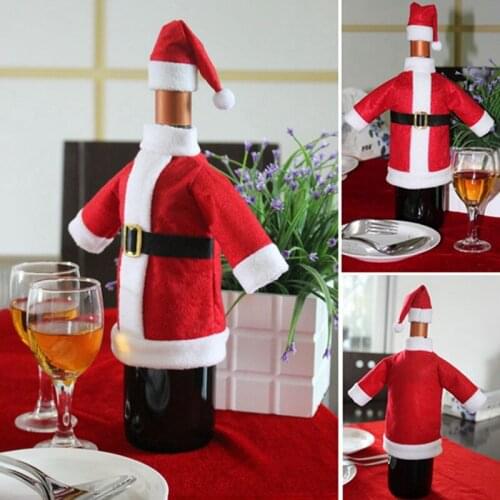 2pcs/ Set Christmas Decoration Red Wine Bottle Covers Clothes With Hats For Home Christmas Dinner Party Or Gift
