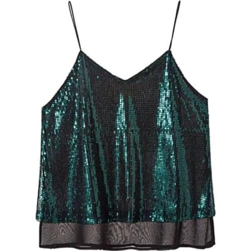 New Summer Sexy Sleeveless Tank Top Solid Sequined Club Blouses Casual Loose camisole femme