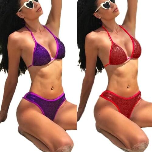 2020 Sparkling Women Bikini Set Bandage Swimsuit Push-Up Padded Swimwear Bathing Suit Brazilian Sexy Ladies Bikini Monokini