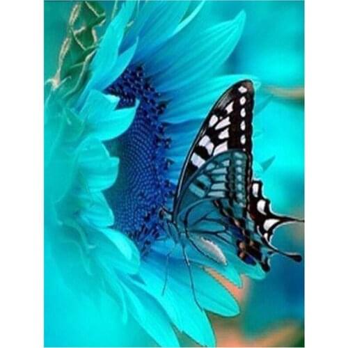 5D DIY Full Round Diamond Painting Blue Butterfly Cross Stitch 3D Embroidery Flower Rhinestone Mosaic Home Decor Art Y1533