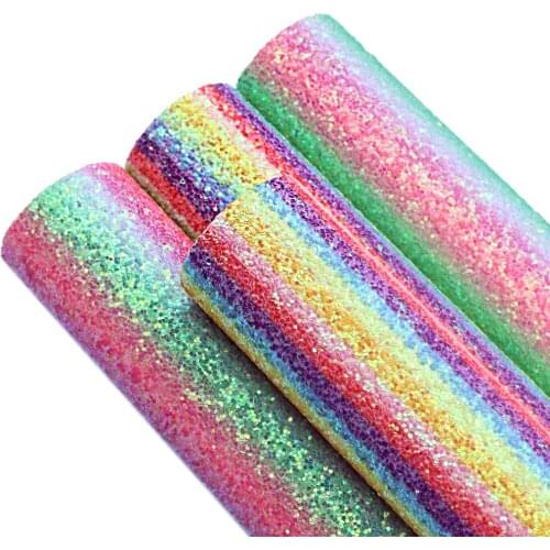 David accessories 20*33cm Rainbow Color Stripe Chunky Glitter Faux Leather Fabric Sheet Clothing Upholstery DIY Bows,1Yc10969