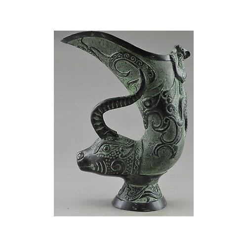 Asia Collectible Decorated Old Handwork Bronze Carve Sheep Gecko Vase copper tools wedding Decoration Brass Bronzeroom Art