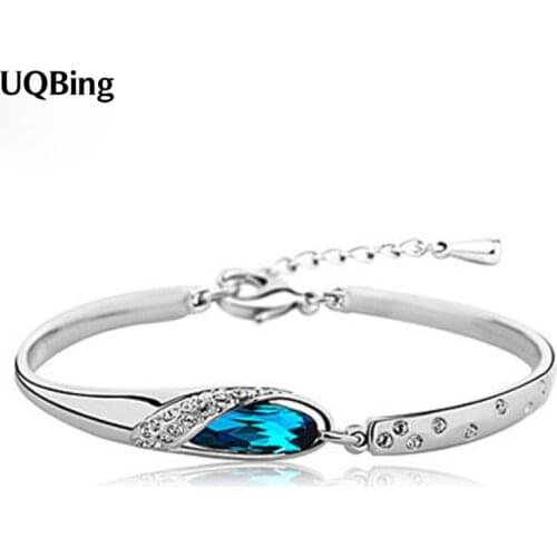Free Shipping 925 Pure Sterling Silver Bracelets Crystal Cuff Bracelets Jewelry Gift Srebrna bransoletka pulsera de plata