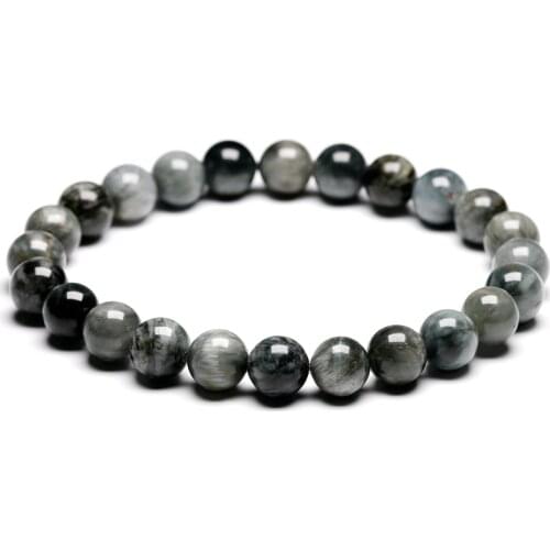 Genuine AAA+ Natural Stone Grey Eagle Eye Falcon Eye Beads Bracelet Men Women Jewelry Beaded Jewellery Unisex Healing Power Gift