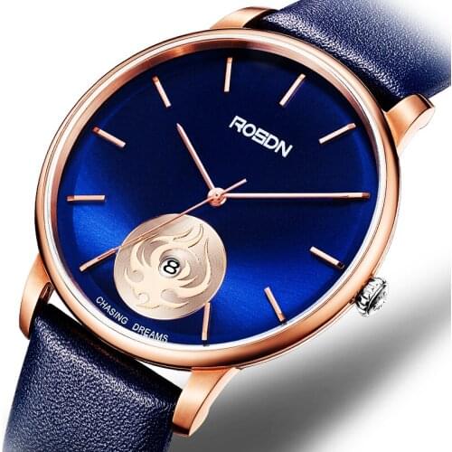 New 6 mm Ultra-thin Watches Luxury Brand ROSDN Couples Watches Japan MIYOTA Quartz Men Watch Leather 50M Waterpoof Clock R3601M