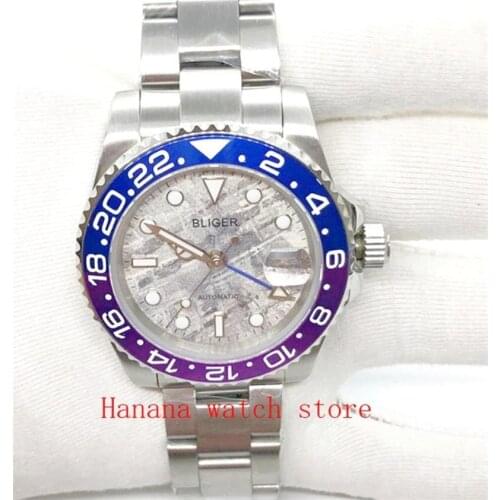 Bliger 40mm Automatic Mechanical Watch Men Luxury Sapphire Crystal Ceramic Bezel GMT Watch Luminous Waterproof Wristwatch Men