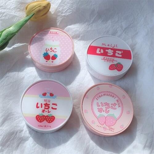 Japanese cute strawberry Round contact lens case with mirror storage box Lens container gift Cute Cartoon Eye contacts case