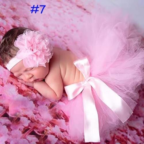 Baby Tutu Skirt With Matching Flower Headband Baby Photography Props Bow Girl Tulle Tutu Skirt And Hair Accessories 8 Designs