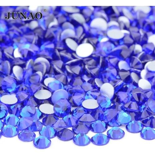 JUNAO SS6 8 10 12 16 20 30 Sapphire Color Glass Nail Art Crystal Non Hotfix Rhinestone Glitter Flat Back Stone Decoration Strass