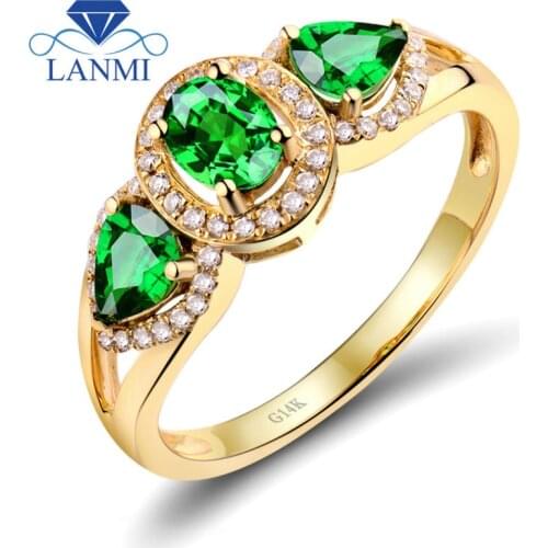 Vintage Three Stones 14kt Yellow Gold Natural Tsavorite Ring Unique Wedding Rings WU144