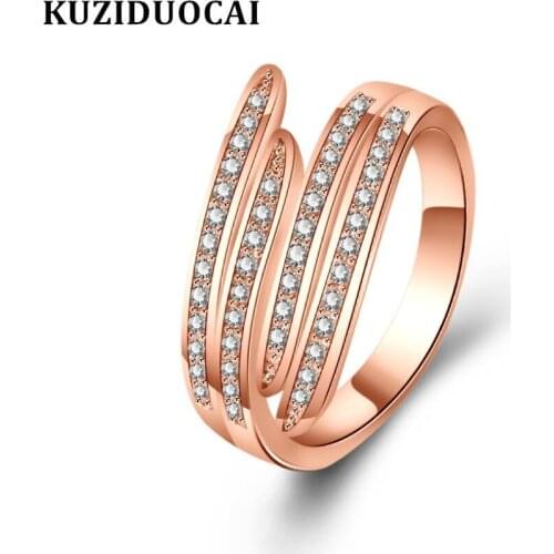 Kuziduocai New Fashion Jewelry Zircon Stainless Steel Rose Gold Angel Wings Wedding Bride Party Rings For Women Girl