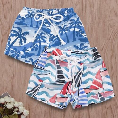 1Pc Summer Beach Hawaiian Infant Toddler Kid Baby Boys Elastic Waistband Short Pants Summer Beach Shorts Sailboat Tree Print