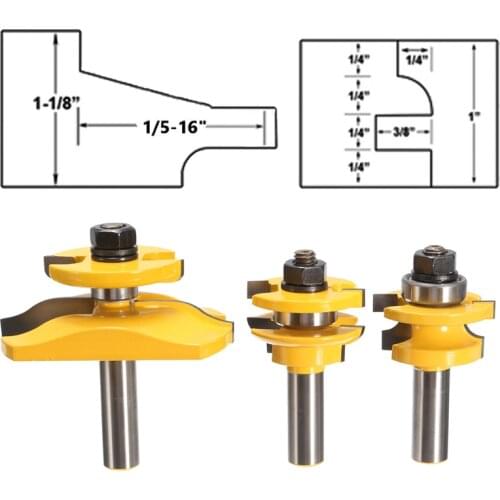 Best Promotion 3pcs Router Bits Round Over Rail Plate Cutter Stile Cove Panel Raiser Material alloy 1/2 inch