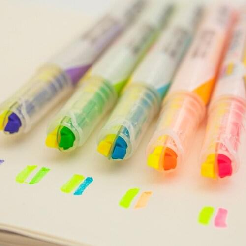 5 pcs/lot Dual Color Highlighter Fluorescent Pen Marker Art for Reading Book Stationary Office Accessories School Supplies