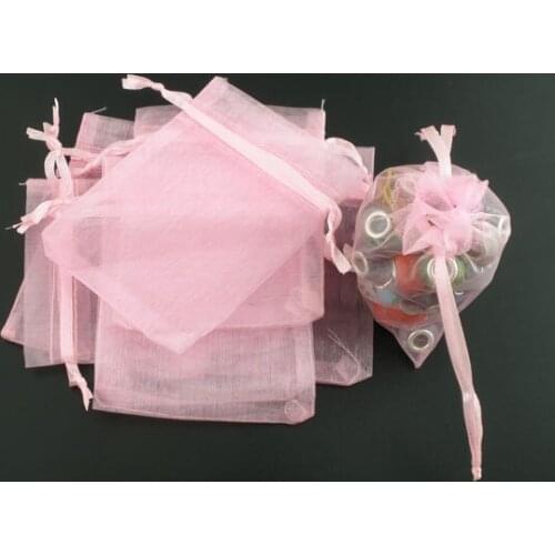 2021new Organza Organza Jewelry Bags Drawable Rectangle Pink 12cm X9cm(4 6/8" X3 4/8"), 4 PCs