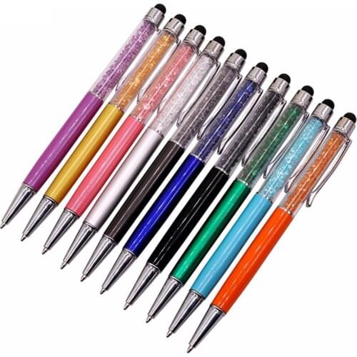 100 pcs Metal Crystal Ballpoint Pen Capacitor Tip 0.7MM Blue Refill Pen Length 145MM Ten Color Pen Rod Optional School Supplies