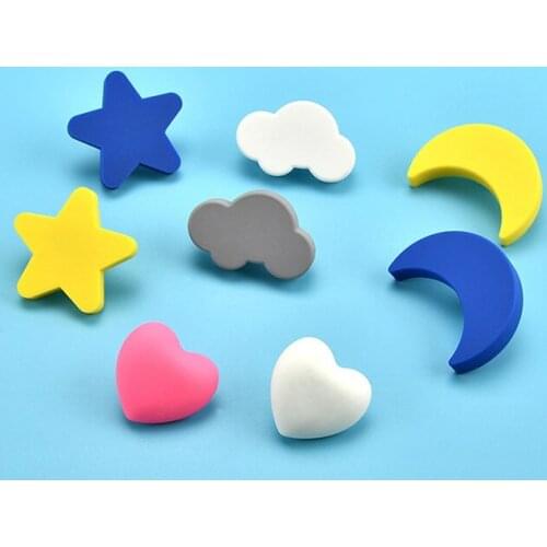 Cute Star Moon Rubber Handle Knock-proof Drawer Cabinet Door Knob Childrens Room Wardrobe Desk Pulls Furniture Hardware