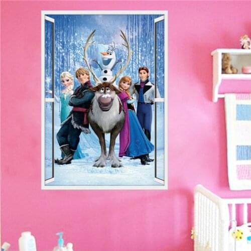 Cartoon Olaf Sven Kristoff Hans Prince Anna Elsa Princess 3d Window Wall Stickers Home Decoration Frozen Mural Art Kids Decals