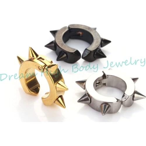 Cone Fake Earring Mens Hoop Ear Stud 316l Stainless Steel Ear Clip Cuff Black Gold No Fade Punk Cool Wholesale Jewelry For Girl