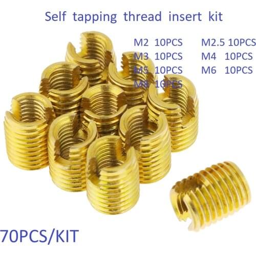 70pcs M2 M2.5 M3 M4 M5 M6 M8 steel with zinc self tapping thread insert kit Helical Insert Self Tapping Slotted Screw