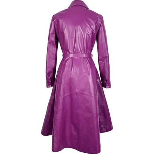 Arrival New Women Fashion Long Genuine Leather Long Coat