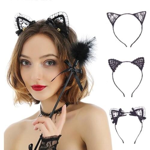Cute Lace Cat Ears Headband Girl Hot Popular Korean Black Lace Cat And Rabbit Ears Headband Lolita Cosplay Party Costume Hairpin