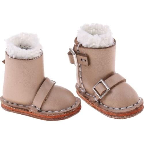 Handmade Shoes PU Winter Boots with Buckle Straps for 1/6 Blythe Doll Clothes Accessory - Apricot
