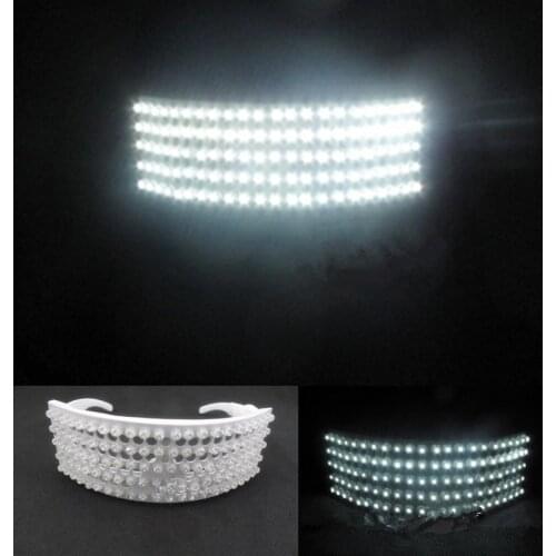 New Design White Color Led Light Up Luminous Growing Nightclub DJ Bar Party Glasses Eyewear For Stage Show Performance Props