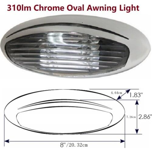 310lm Oval LED Awning Lights 12V IP66 Porch Lamp Chrome Plate for RV Motor-home Boat Bus Caravan Ceiling/Down Lighting