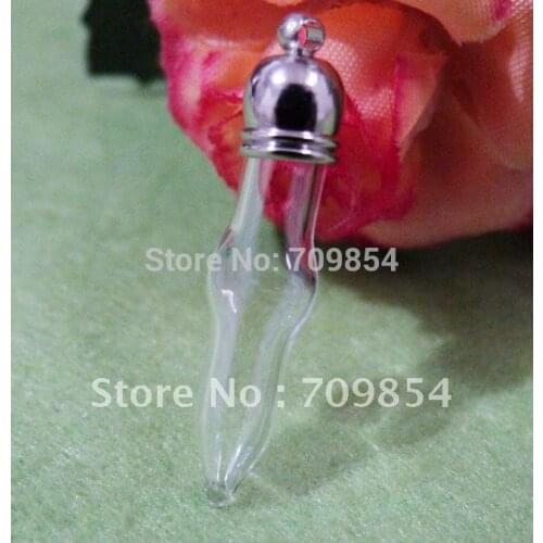 5mm Tip Cross-Shape Wishing Glass Bottle Rice Vial Charm Necklace Gift+Round Cap