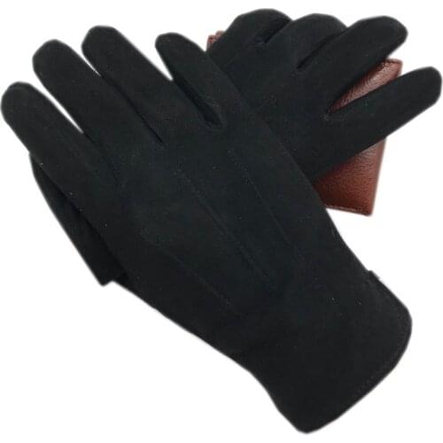 Gloves winter mens fashion sheepskin suede leather gloves new cotton lining winter warm driving riding outdoor sports black 202