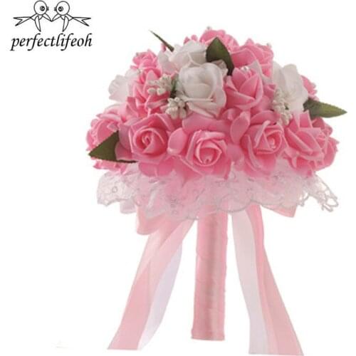 Perfectlifeoh Wedding Bouquet For Bride Bridesmaid Rose Flower Pearl Bridal Bouquet For Wedding Decoration