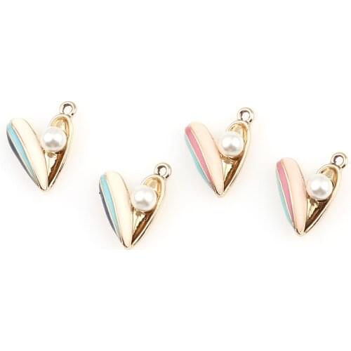 10 PCs Heart Series Charms PendantZinc Based Alloy Romantic Charms Heart Enamel Pendant For Bracelet DIY Making 17mm x 13mm