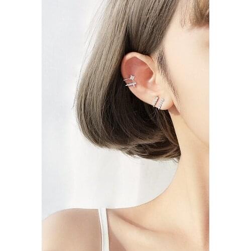925 Sterling Silver Ear Clip Korean Exquisite Star Clip Earrings Zircon Fashion Asymmetry Accessories Gift Women Party Jewelry