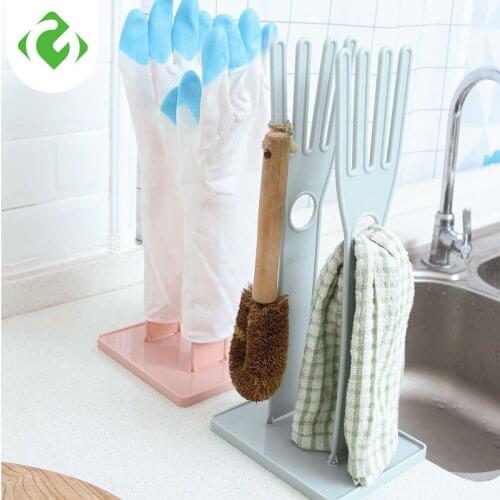 1PC Creative Kitchen Bathroom Storage Rack Cleaning Rags Towel Glove Drying Rack Kitchen Desktop Drainage Storage Rack Shelves