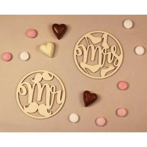 Laser Cut Wedding Wooden Mr and Mrs Ornaments .Unfinished Wood Tags,Rustic Wedding Ornaments,Wood Coasters Cup Mat Placemats