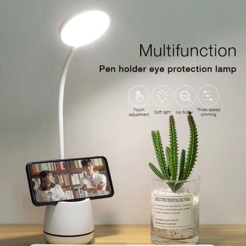 LED Desk Lamp Dimmable Touch Table Lamp With Pen Holder Bendable Flexo LED Light Usb Recharge Student Reading Lamp Eye Protect