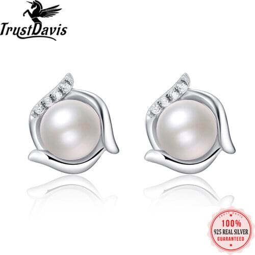 ElfoPlataSi 925 Solid Real Sterling Silver FreshWater Pearl Stud Earring Birthday For Girl Friend Women Lady S001