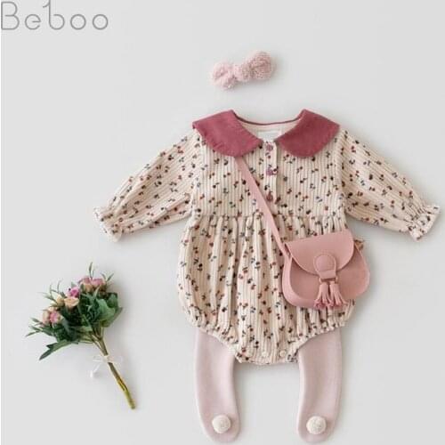 Korean Style Spring Baby Bodysuit Girl Jumpsuit Flower Printing Infant Clothes Cute Princess Clothing Babies 6m-3t Climbing Suit