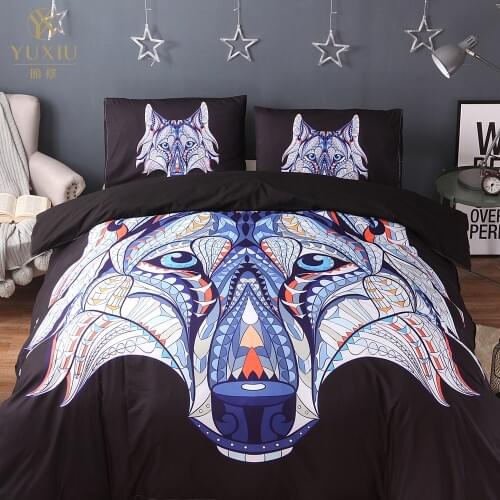 YuXiu Luxury 3D Bedding Sets Elephants Animals Duvet Cover Set Black Bed Linens Quilt Covers 3Pcs Twin Full Queen King Single