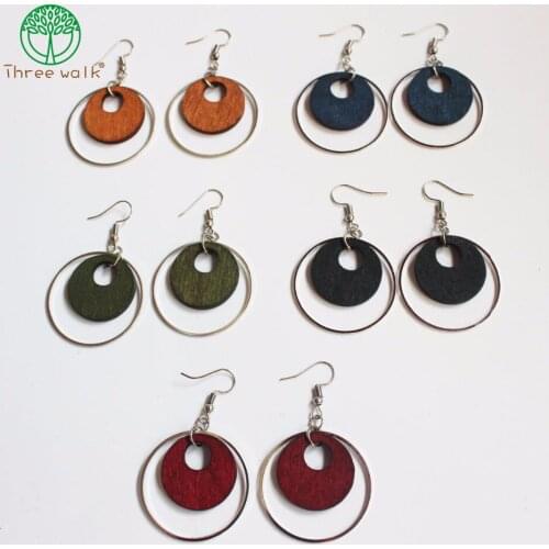 5 pairs New Ear Accessories Fashion Geometric Earrings Round Wood Alloy Circle Drop Brincos For Women Pendientes