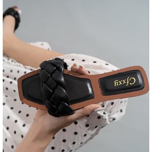 2021 Popular Summer Women Slippers Weave Pu Flat Women Shoes Girl Sandals Casual Female Slippers Slides Zapatillas de mujer