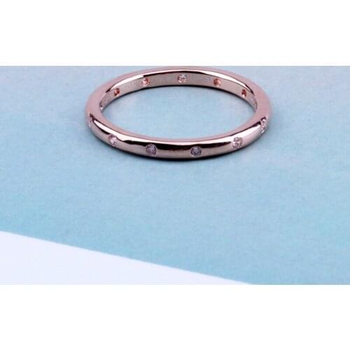 Bewill Real 925 Sterling Silver Rose Gold Drop Stackable With Crystal Ring For Women Wedding Party Gift Fashion Jewelry